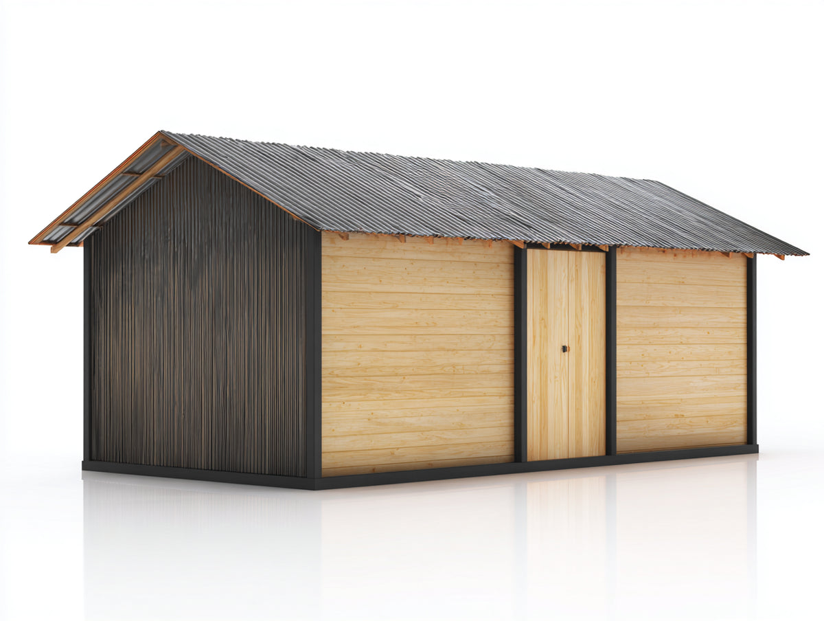 Gartenhäuser mit Einzeltür - Holzkonstruktion und Wellblechdach - 420 x 260 x 248 cm - Natur und Anthrazit - Großes Gerätehaus mit Satteldach