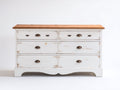 Kommode mit Schubladen - 6 Schubladen aus Holzwerkstoff und Holz - 150 x 45 x 90 cm - Weiß und Natur - Breite Kommode im Landhausstil