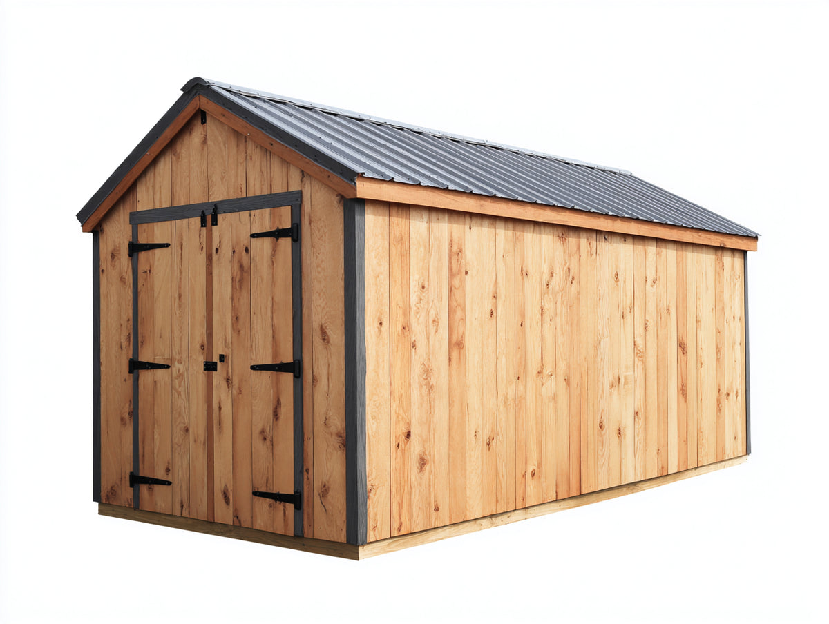 Gartenhäuser aus Holz und Metall 360 x 240 x 250 cm - Naturbraun und Anthrazit - Mit Doppeltür und Satteldach im rustikalen Stil