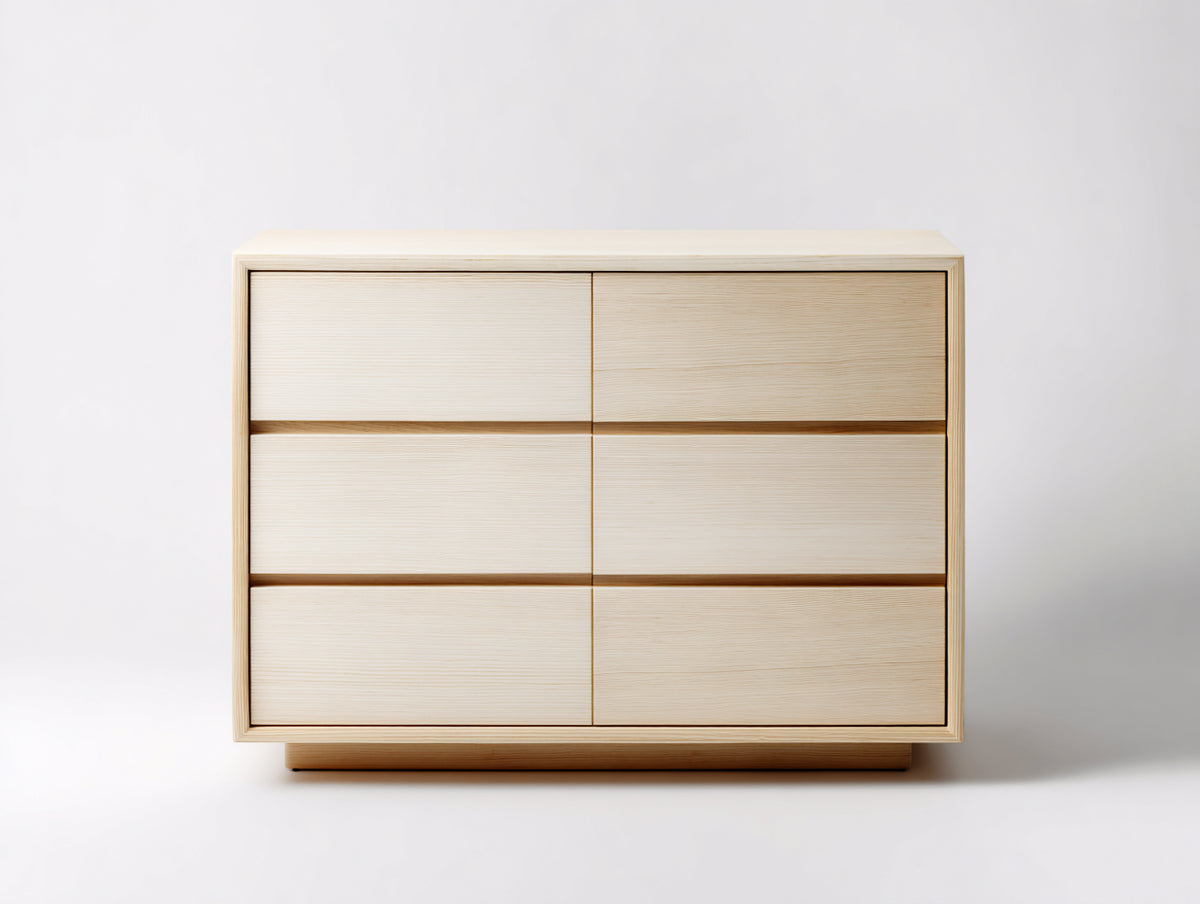 Kommode mit Schubladen aus Holz 120 x 42 x 90 cm - Naturholz - 6 Schubladen im modernen Design
