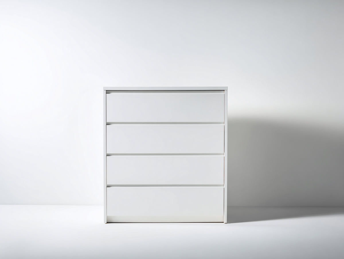 Kommode mit Schubladen - 4 Schubladen aus Holzwerkstoff - 80 x 40 x 100 cm - Weiß - Griffloses Design für Schlaf- und Wohnbereiche