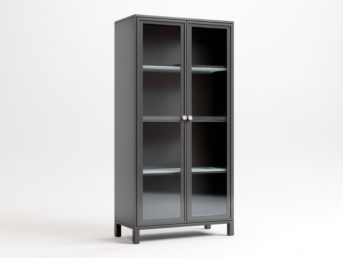 Vitrinen aus Metall und Glas 90 x 40 x 180 cm Anthrazit für Wohnzimmer - Schlankes Industriedesign mit 2 Glastüren