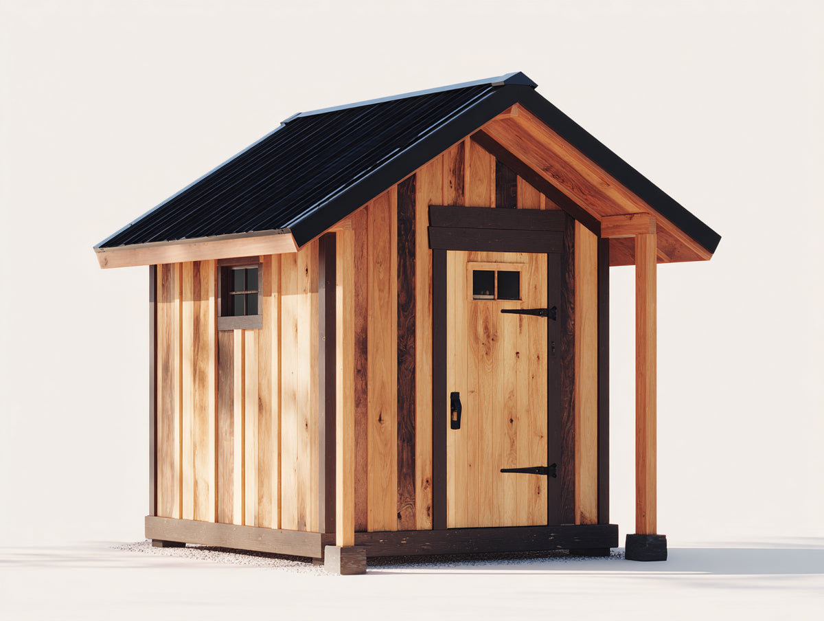 Gartenhäuser aus Holz 210 x 160 x 235 cm - Naturbraun und Schwarz - Gerätehaus mit Einzeltür und Vordach