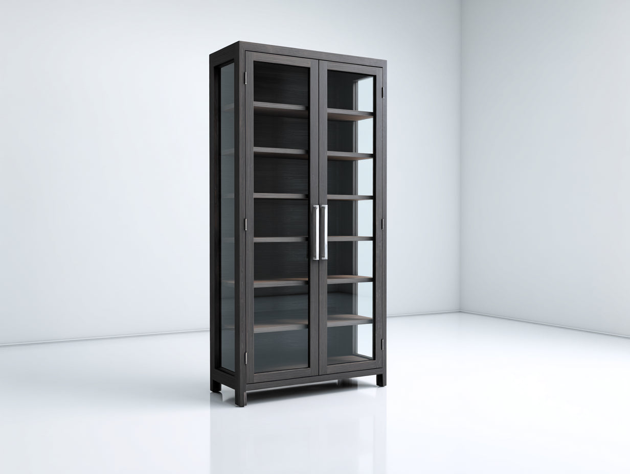 Vitrinen mit 2 Glastüren - Holzwerkstoff und Glas - 92 x 40 x 188 cm - Anthrazit - Hohe Standvitrine im modernen Design