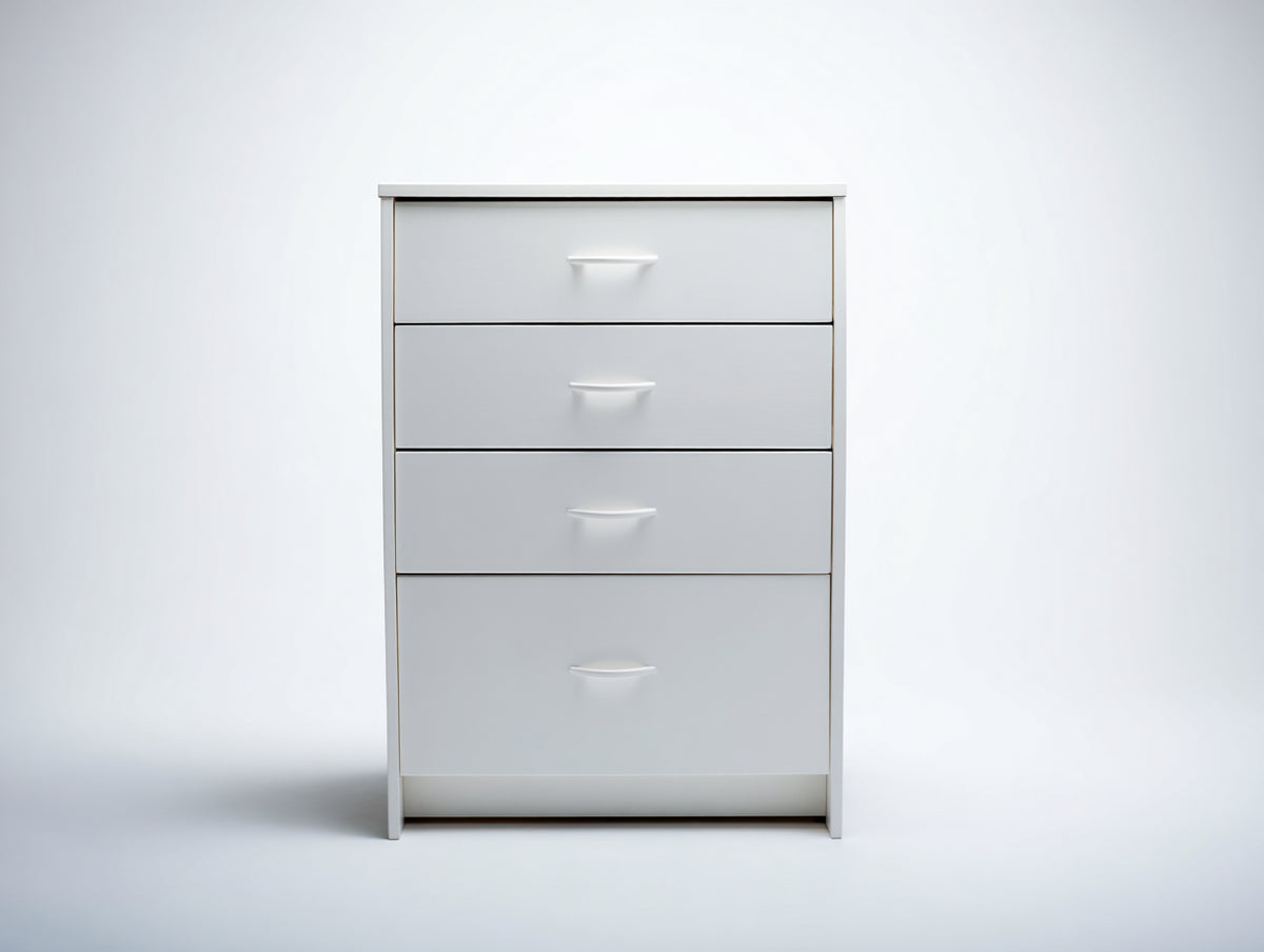 Kommode mit Schubladen aus Holz 80 x 40 x 105 cm - Weiß - 4 Schubladen im modernen minimalistischen Stil