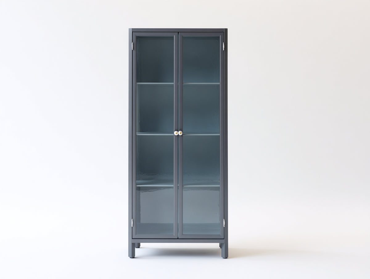 Vitrinen mit 2 Glastüren und 3 Einlegeböden ca. 80 x 40 x 190 cm - Anthrazit - Metall und Glas - Modernes Design