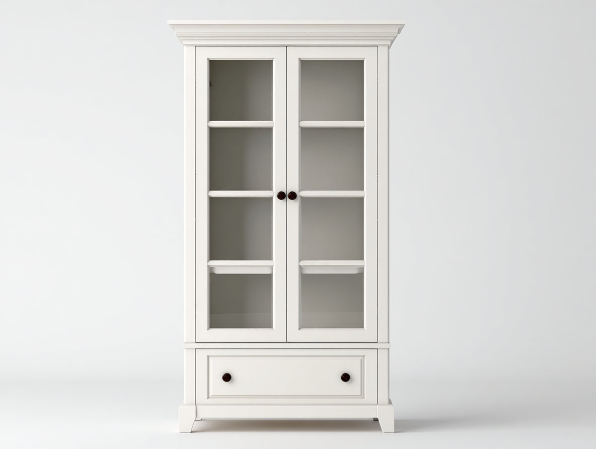 Vitrinen aus Holz und Glas 90 x 42 x 195 cm - Weiß - 2 Türen 1 Schublade im Landhausstil