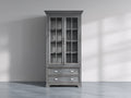 Vitrinen mit 2 Glastüren und 2 Schubladen - Holzkonstruktion und Glas - 95 x 42 x 198 cm - Grau - Hohe Standvitrine im klassischen Landhausstil