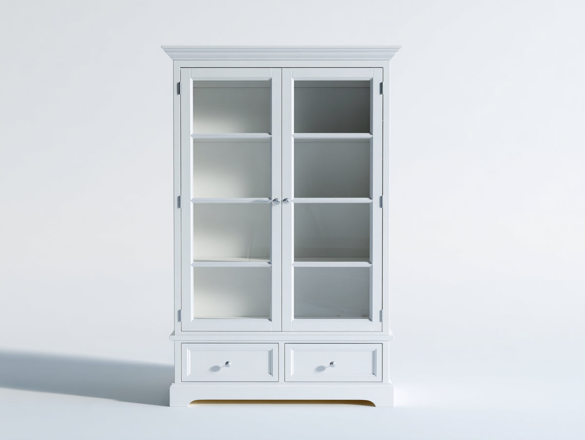 Vitrinen aus Holz und Glas 90 x 42 x 195 cm - Weiß - 2 Türen 2 Schubladen im Landhausstil