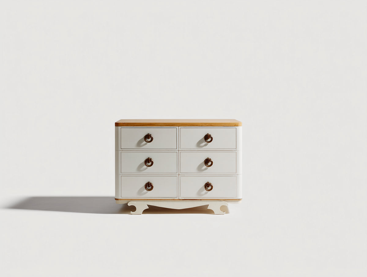 Kommode mit Schubladen aus Holz 105 x 45 x 85 cm - Weiß und Naturholz - 6 Schubladen im klassischen Stil