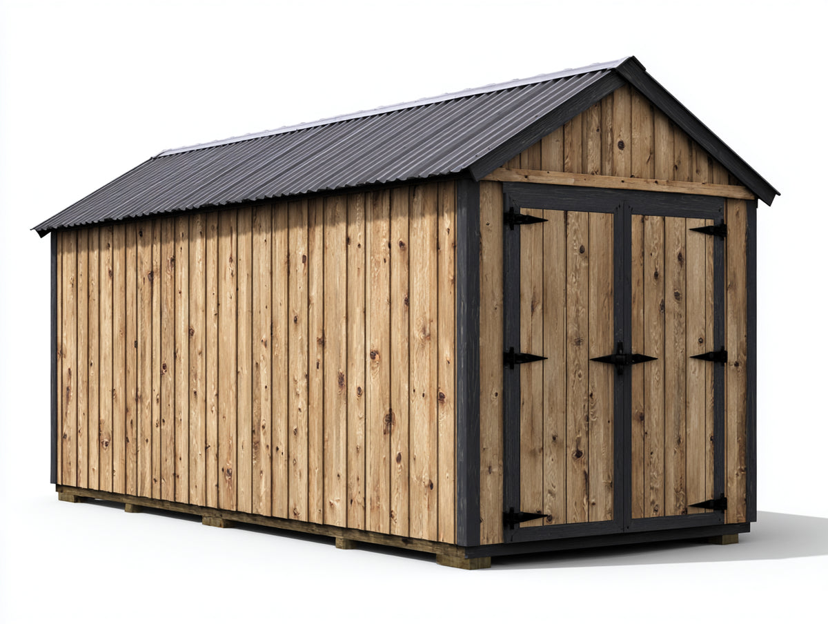 Gartenhäuser aus Holz ca. 320 x 220 x 235 cm - Naturbraun und Anthrazit - Doppelflügeltür - Rustikales Gerätehaus