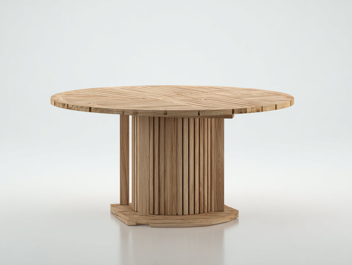 Gartentisch aus Massivholz 140 x 140 x 75 cm Natur für Garten und Terrasse - Runder Säulentisch mit geometrischer Holzstruktur