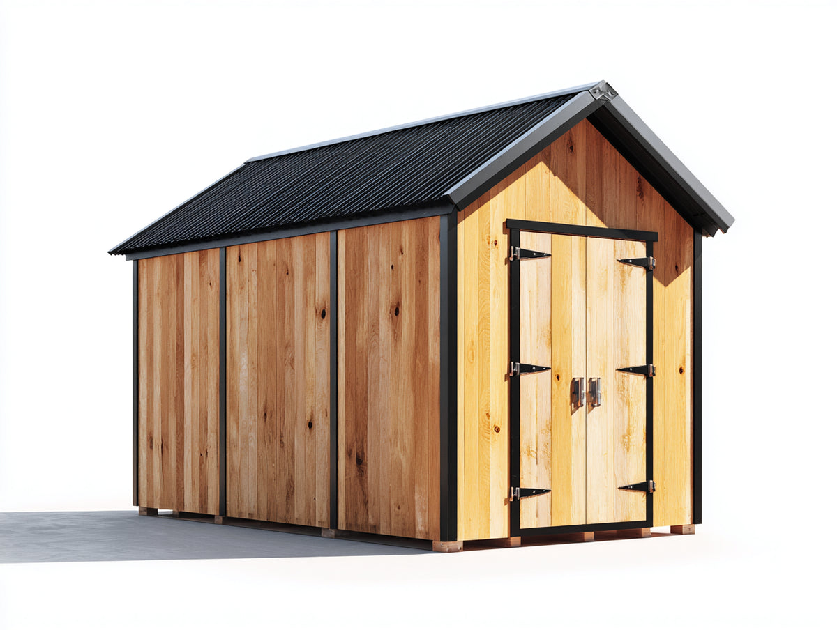Gartenhäuser aus Holz und Metall 320 x 240 x 250 cm - Naturbraun und Anthrazit - Mit Doppeltür und Satteldach im rustikalen Stil