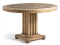 Runder Gartentisch aus Holz ca. 110 x 110 x 75 cm - Graubraun - Geriffelter Säulensockel - Klassisches Design