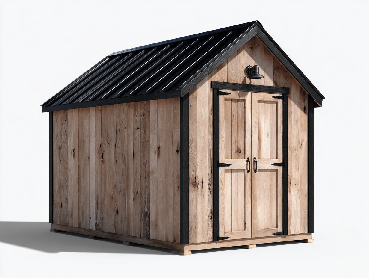 Gartenhäuser aus Holz 240 x 180 x 235 cm - Naturbraun und Schwarz - Gerätehaus mit Doppeltür und Satteldach