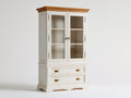 Vitrinen mit 2 Glastüren und 2 Schubladen - Holzwerkstoff und Glas - 100 x 45 x 195 cm - Weiß und Natur - Standvitrine im Landhausstil