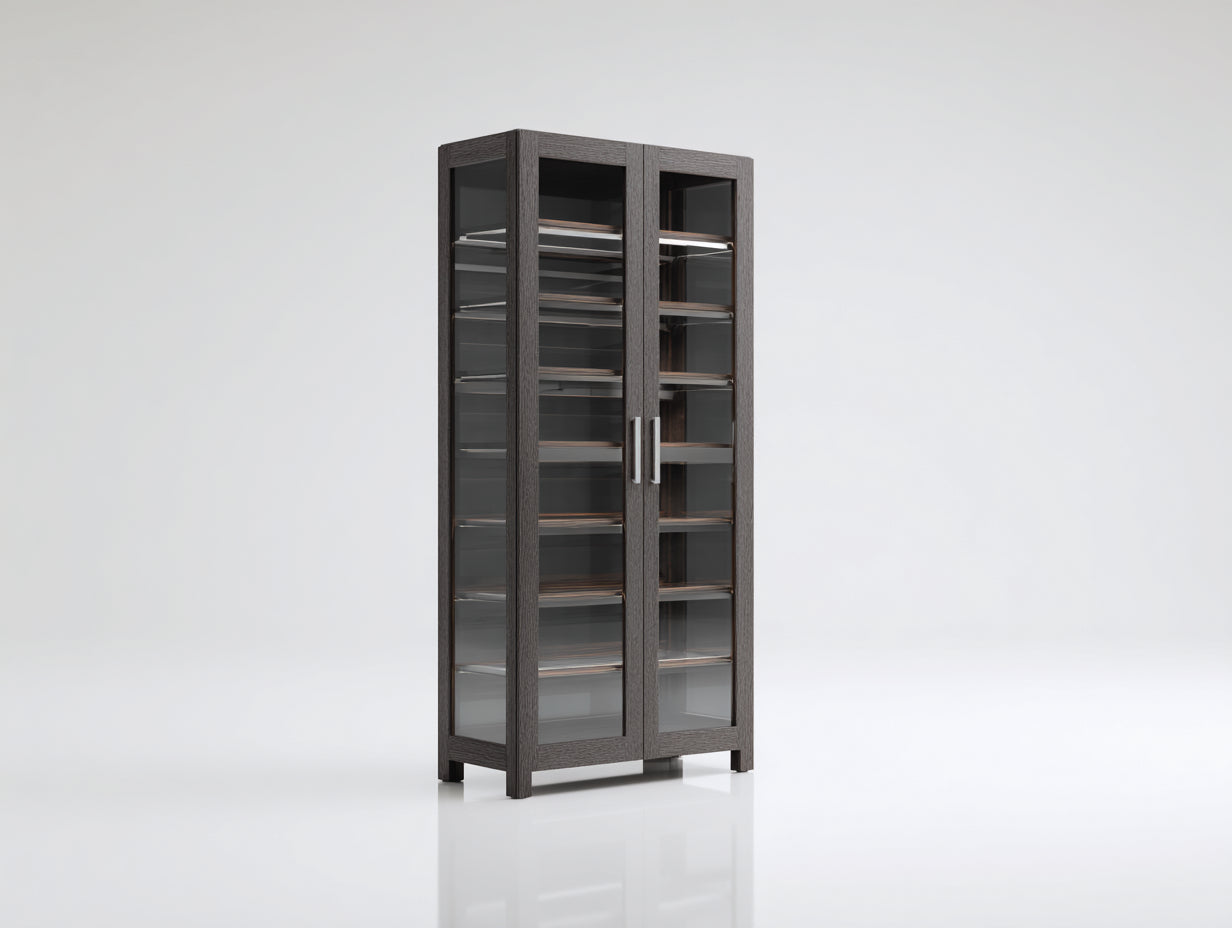Vitrinen aus Holz und Glas 80 x 40 x 190 cm - Dunkelgrau - 2 Türen im modernen Design