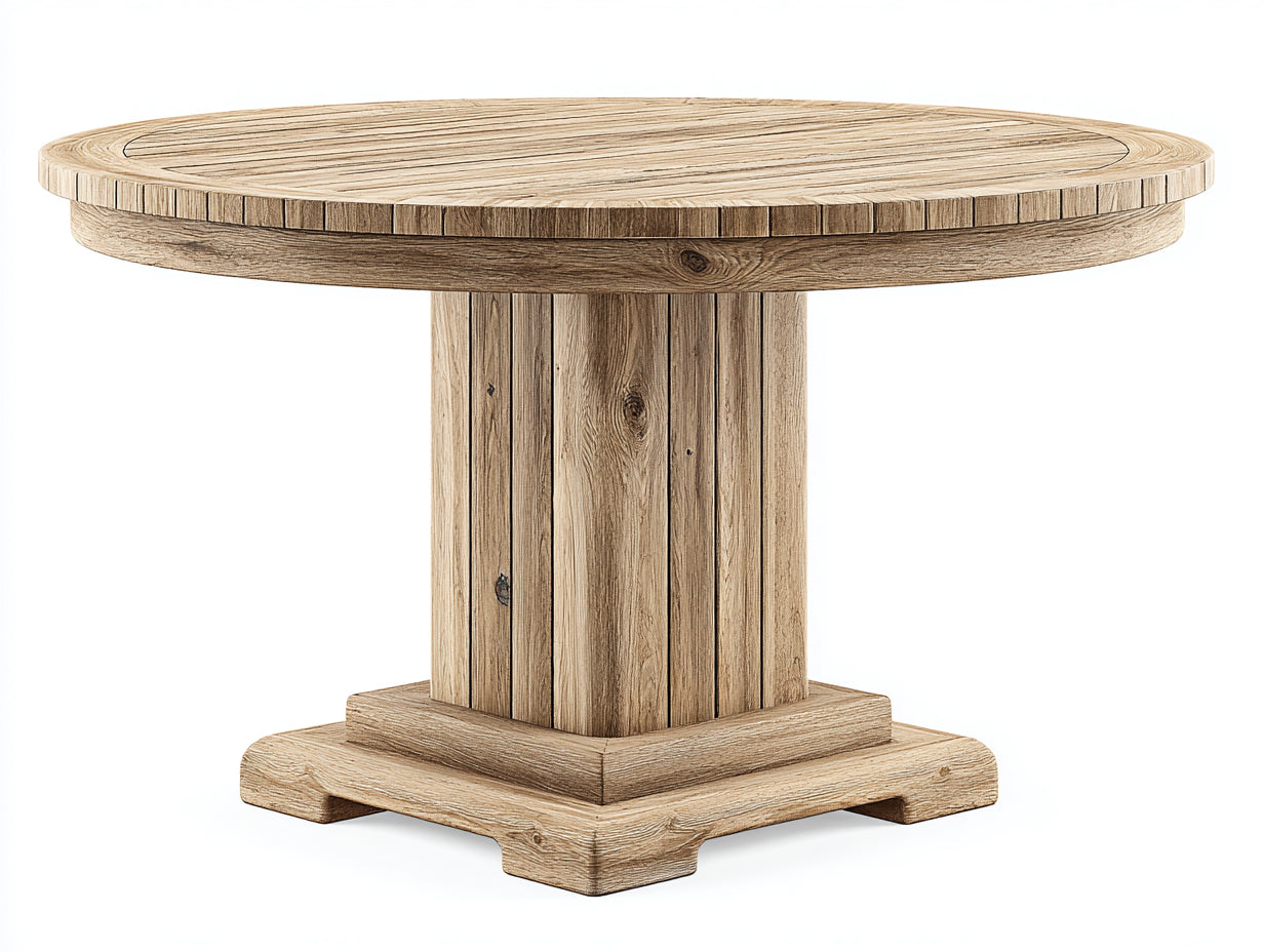 Gartentisch aus Massivholz 120 x 120 x 76 cm Naturbraun für Garten und Terrasse - Runder Säulentisch im rustikalen Landhausstil